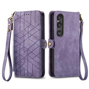 For Sony Xperia 1 VI Geometric Zipper Wallet Side Buckle Leather Phone Case(Purple)