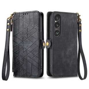 For Sony Xperia 1 VI Geometric Zipper Wallet Side Buckle Leather Phone Case(Black)