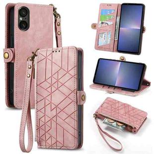 For Sony Xperia 5 V Geometric Zipper Wallet Side Buckle Leather Phone Case(Pink)