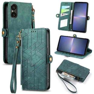 For Sony Xperia 5 V Geometric Zipper Wallet Side Buckle Leather Phone Case(Green)
