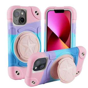For iPhone 13 Shield PC Hybrid Silicone Phone Case(Camouflag  Pink)
