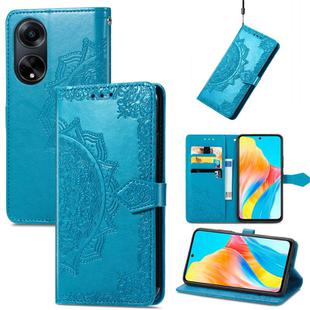 For OPPO A98 Mandala Flower Embossed Leather Phone Case(Blue)