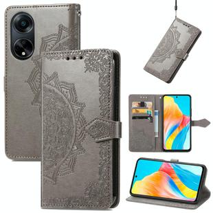 For OPPO A98 Mandala Flower Embossed Leather Phone Case(Gray)