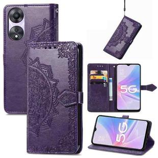 For OPPO A58 5G Mandala Flower Embossed Leather Phone Case(Purple)