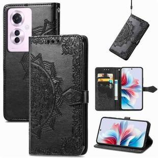 For OPPO Reno11 F 5G Mandala Flower Embossed Leather Phone Case(Black)