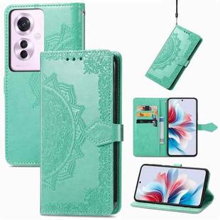 For OPPO Reno11 F 5G Mandala Flower Embossed Leather Phone Case(Green)