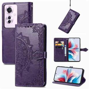For OPPO Reno11 F 5G Mandala Flower Embossed Leather Phone Case(Purple)