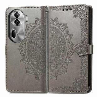 For OPPO Reno11 Pro EU Mandala Flower Embossed Leather Phone Case(Gray)