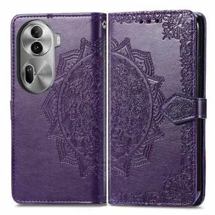 For OPPO Reno11 Pro EU Mandala Flower Embossed Leather Phone Case(Purple)