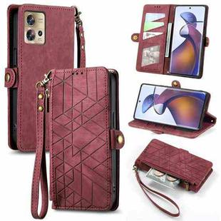 For Motorola Moto Edge 30 Fusion Geometric Zipper Wallet Side Buckle Leather Phone Case(Red)