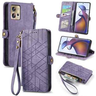 For Motorola Moto Edge 30 Fusion Geometric Zipper Wallet Side Buckle Leather Phone Case(Purple)