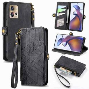 For Motorola Moto Edge 30 Fusion Geometric Zipper Wallet Side Buckle Leather Phone Case(Black)