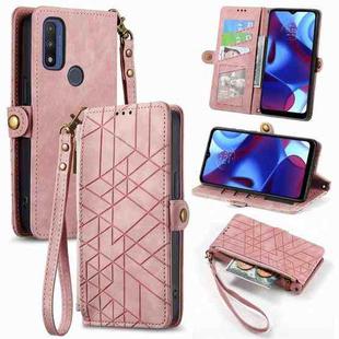 For Motorola Moto G Pure Geometric Zipper Wallet Side Buckle Leather Phone Case(Pink)