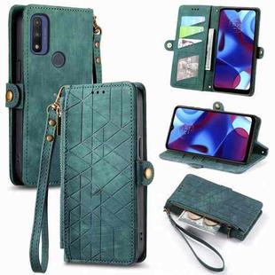 For Motorola Moto G Pure Geometric Zipper Wallet Side Buckle Leather Phone Case(Green)