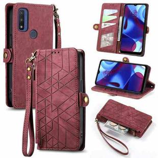 For Motorola Moto G Pure Geometric Zipper Wallet Side Buckle Leather Phone Case(Red)