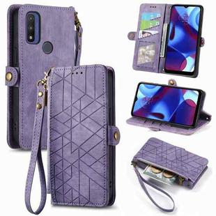 For Motorola Moto G Pure Geometric Zipper Wallet Side Buckle Leather Phone Case(Purple)