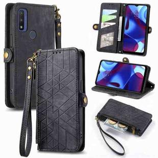 For Motorola Moto G Pure Geometric Zipper Wallet Side Buckle Leather Phone Case(Black)