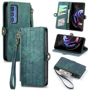 For Motorola Moto Edge 20 Pro Geometric Zipper Wallet Side Buckle Leather Phone Case(Green)