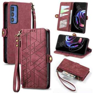 For Motorola Moto Edge 20 Pro Geometric Zipper Wallet Side Buckle Leather Phone Case(Red)