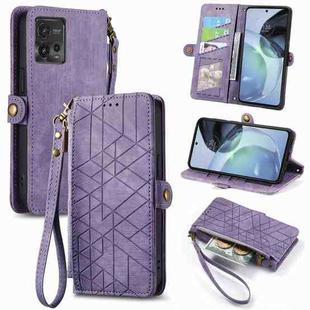 For Motorola Moto Edge 20 Pro Geometric Zipper Wallet Side Buckle Leather Phone Case(Purple)