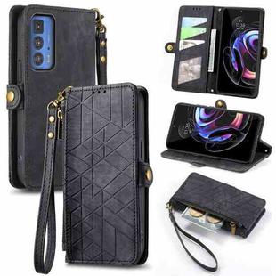 For Motorola Moto Edge 20 Pro Geometric Zipper Wallet Side Buckle Leather Phone Case(Black)