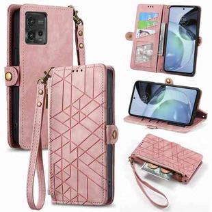 For Motorola Moto G9 Plus Geometric Zipper Wallet Side Buckle Leather Phone Case(Pink)