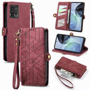 For Motorola Moto G72 Geometric Zipper Wallet Side Buckle Leather Phone Case(Red)