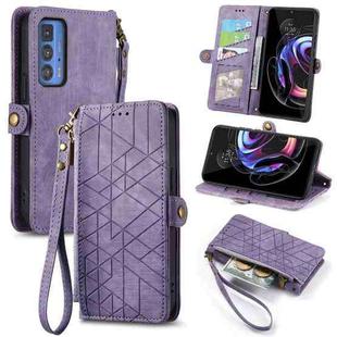 For Motorola Moto Edge 40 Geometric Zipper Wallet Side Buckle Leather Phone Case(Purple)