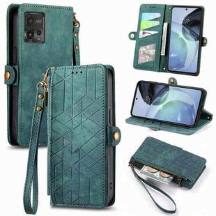 For Motorola Moto G73 Geometric Zipper Wallet Side Buckle Leather Phone Case(Green)