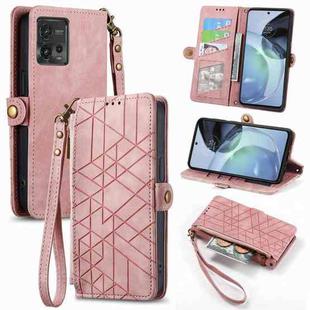 For Motorola Moto G23 Geometric Zipper Wallet Side Buckle Leather Phone Case(Pink)