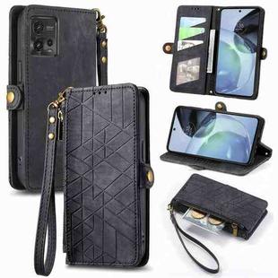 For Motorola Moto G23 Geometric Zipper Wallet Side Buckle Leather Phone Case(Black)