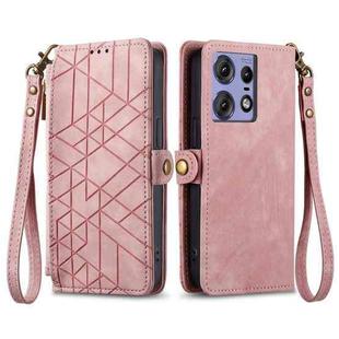 For Motorola Edge 50 Pro Geometric Zipper Wallet Side Buckle Leather Phone Case(Pink)