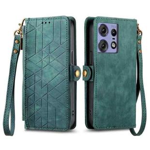 For Motorola Edge 50 Pro Geometric Zipper Wallet Side Buckle Leather Phone Case(Green)