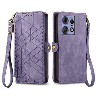 For Motorola Edge 50 Pro Geometric Zipper Wallet Side Buckle Leather Phone Case(Purple)