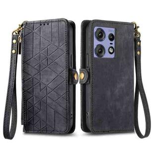 For Motorola Edge 50 Pro Geometric Zipper Wallet Side Buckle Leather Phone Case(Black)