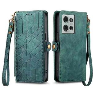 For Motorola Moto G75 5G Geometric Zipper Wallet Side Buckle Leather Phone Case(Green)