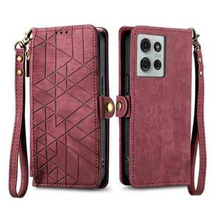 For Motorola Moto G75 5G Geometric Zipper Wallet Side Buckle Leather Phone Case(Red)