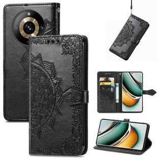 For Realme 11 Pro+ Mandala Flower Embossed Leather Phone Case(Black)