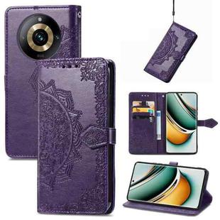 For Realme 11 Pro+ Mandala Flower Embossed Leather Phone Case(Purple)