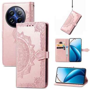 For Realme 12 Pro Mandala Flower Embossed Leather Phone Case(Rose  Gold)