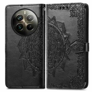 For Realme 12 Pro+ Mandala Flower Embossed Leather Phone Case(Black)