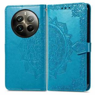 For Realme 12 Pro+ Mandala Flower Embossed Leather Phone Case(Blue)