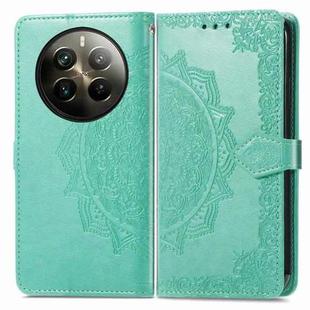 For Realme 12 Pro+ Mandala Flower Embossed Leather Phone Case(Green)