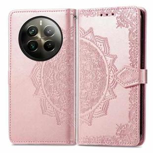 For Realme 12 Pro+ Mandala Flower Embossed Leather Phone Case(Rose  Gold)