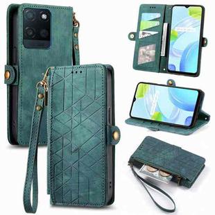 For Realme V11 Geometric Zipper Wallet Side Buckle Leather Phone Case(Green)