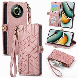 For Realme 11 5G Geometric Zipper Wallet Side Buckle Leather Phone Case(Pink)