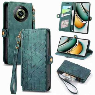 For Realme 11 5G Geometric Zipper Wallet Side Buckle Leather Phone Case(Green)