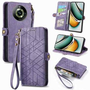 For Realme 11 5G Geometric Zipper Wallet Side Buckle Leather Phone Case(Purple)
