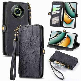 For Realme 11 5G Geometric Zipper Wallet Side Buckle Leather Phone Case(Black)