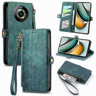 For Realme 11 Pro Geometric Zipper Wallet Side Buckle Leather Phone Case(Green)